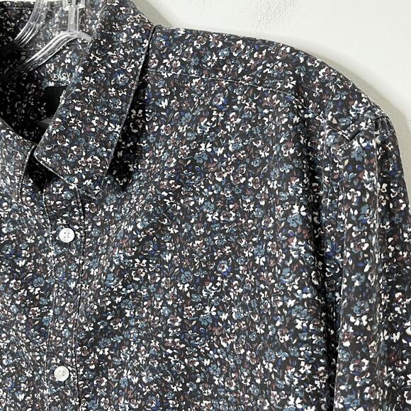 H&M Women's Button Up Shirt M Blue Floral Print Easy Iron Slim Fit Long Sleeve - Picture 4 of 8